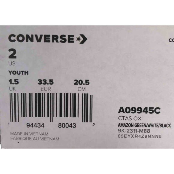 CONVERSE ALL STAR Amazon Green Canvas Low Top Sneakers Youth Size 2 - 20.5 CM - Picture 9 of 9